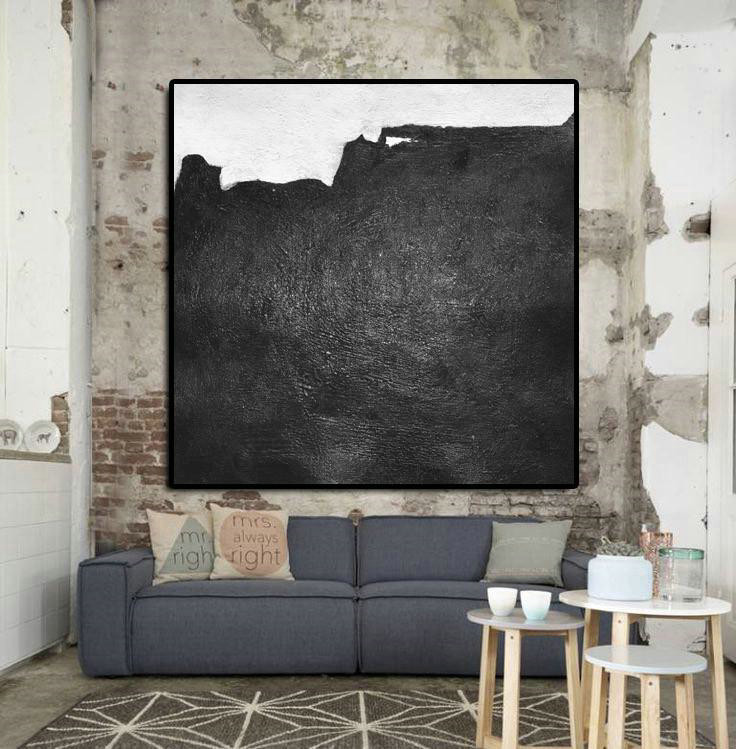 Handmade Large Painting,Oversized Minimal Black And White Painting - Abstract Oil Painting